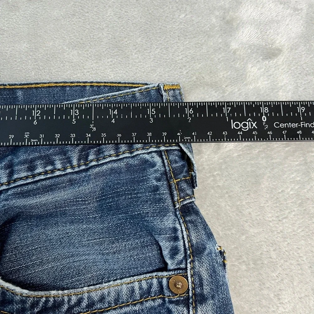 True Religion Straight Flap Pocket Blue Jeans 31x27 Faded Denim Distressed